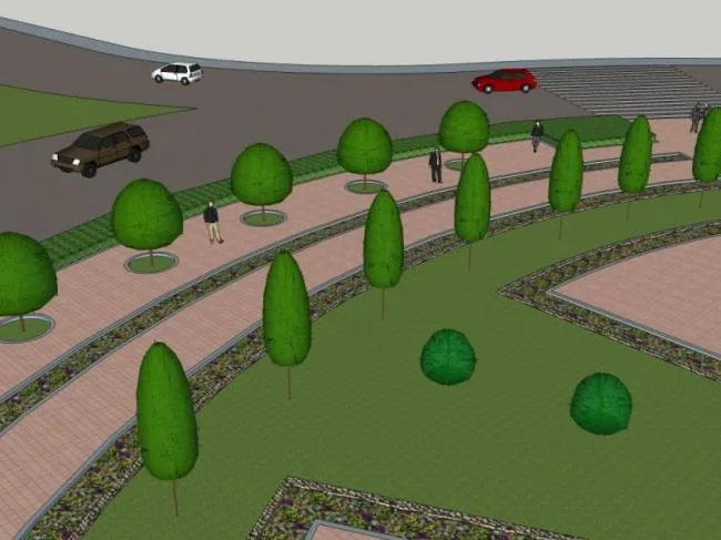 Sketchup Landscape Model | Square Landscape, Modern Style