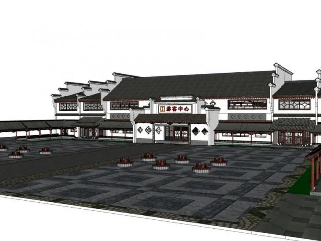 Sketchup Business Model | Low rise Visitor Center, Modern Chinese Style