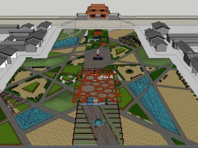 Sketchup Landscape Model | Square Landscape, Modern Style