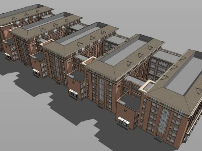 Sketchup Business Model | Multi story Commercial Street, Modern Style