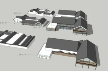 SketchUp Business Model: Multi-Story Commercial Street in Modern Chinese Style-BIM WORLD