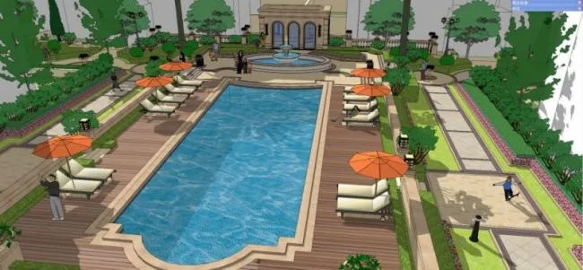 Sketchup Landscape Model | Pool Landscape, Classical Style