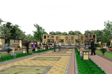 SketchUp Landscape Model: Square Garden with Chinese Style Design-BIM WORLD
