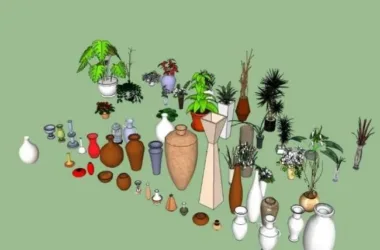 SketchUp Material Models: Ceramic Jar, Flower Bowl, and Vase Components-BIM WORLD