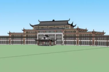 SketchUp Multi-Story Hotel Model Featuring Traditional Chinese Design-BIM WORLD