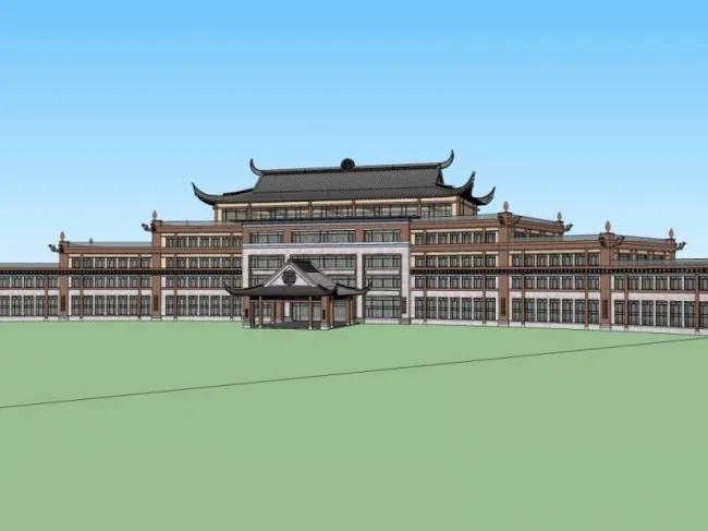 SketchUp Multi-Story Hotel Model Featuring Traditional Chinese Design