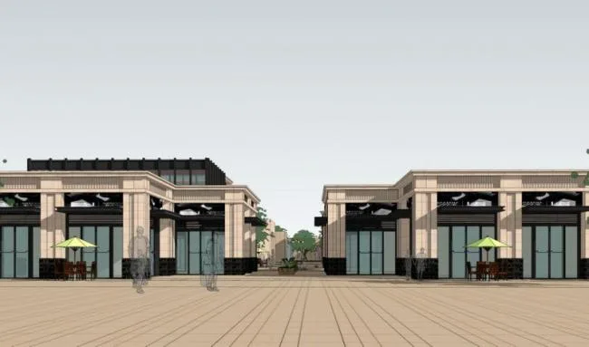 SketchUp Business Model: Multi-Story Commercial Podium in Neoclassical Style