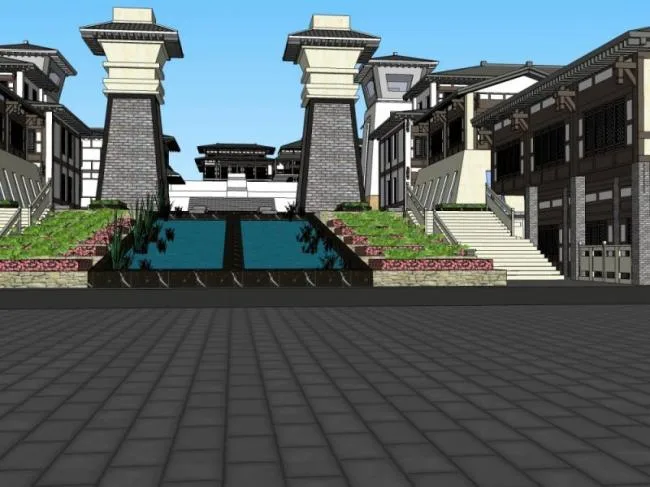 Sketchup Business Model | Multi story Ancient Town, Chinese Style