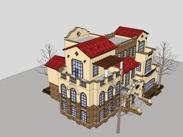 Sketchup Villa Model | Single Family Villa, Classical Style