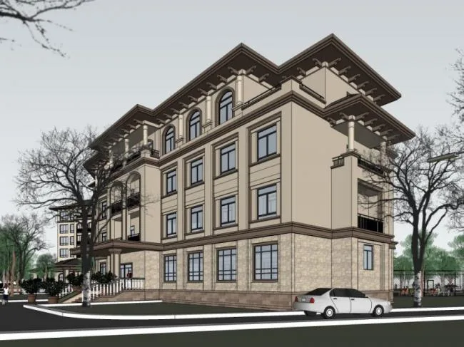 Classical Multi-Story Hotel Model in SketchUp