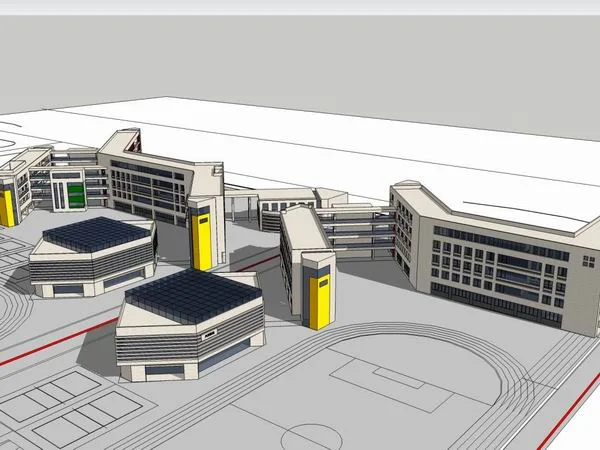 Sketchup School Model | Multi story High School, Campus Educational Architecture, Modern Style