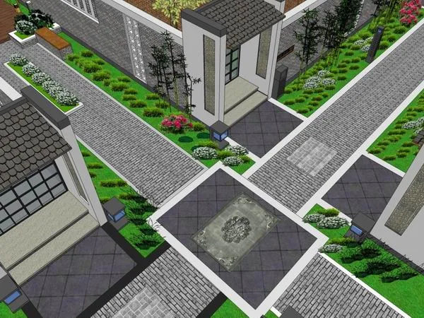 SketchUp Landscape Model: Multi-Story Residential Community with Modern Chinese Design