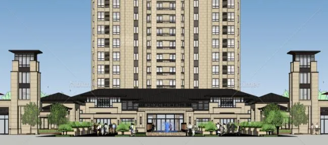 Sketchup Business Model | Multi story Sales Office Clubhouse, Ground Floor, Landscape Garden, Neoclassical Style