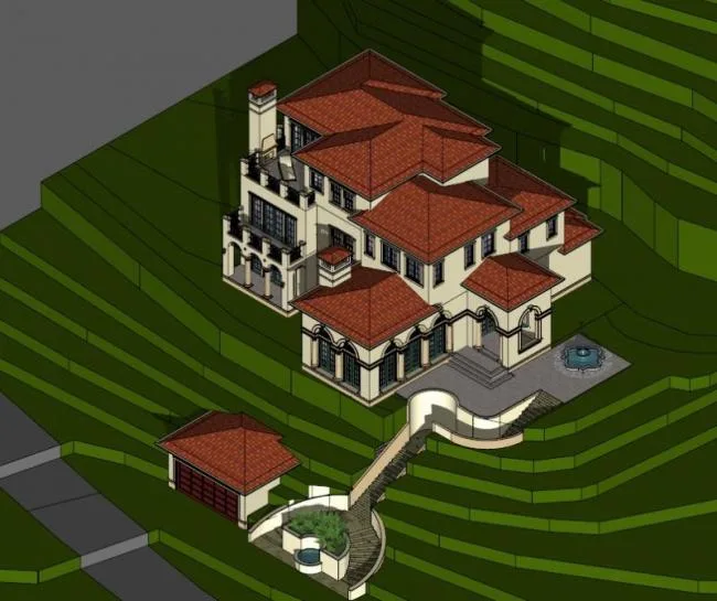 Sketchup Villa Model | Terrace Villa, Stacked Mountain Villa, Classical Style