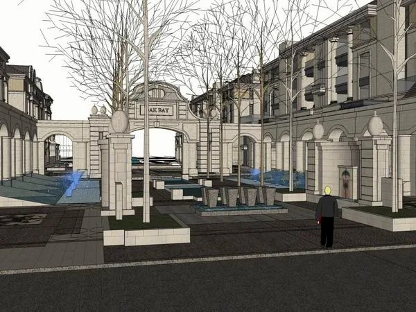 SketchUp Residential Model | Multi-Story Community Gate in Simplified European Classical Style