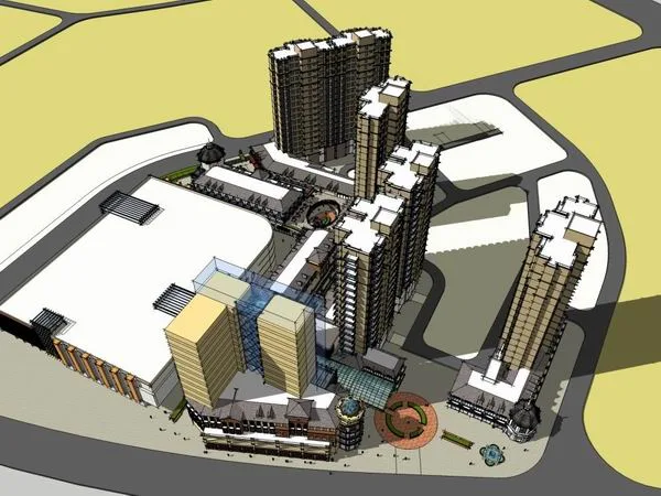 Sketchup Residential Model | High rise residential, ground floor commercial, Spanish classical style