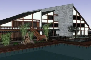 SketchUp Business Model: Multi-Story Lakeside Clubhouse and Commercial Building in Modern Chinese Style-BIM WORLD