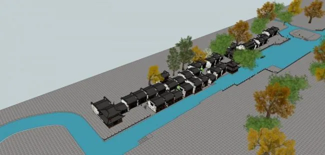 Sketchup Business Model | Multi story commercial ancient street, Huizhou style, Chinese style