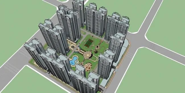 Sketchup Residential Model | High rise residential community, modern style, ground floor commercial, commercial complex, landscape design