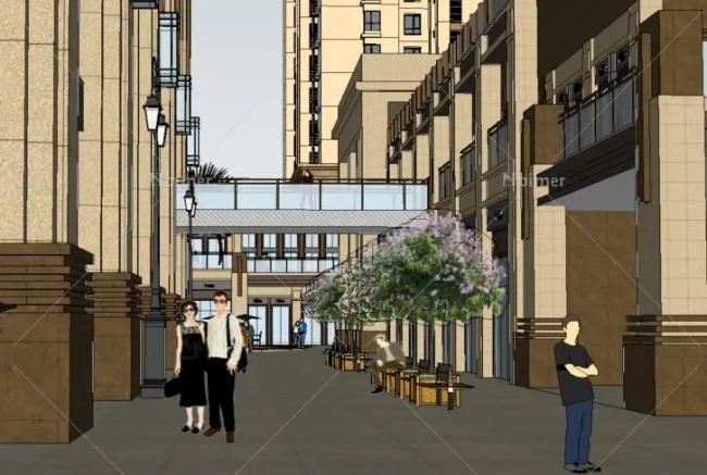 Sketchup Complex Model | Multi story Commercial and Residential Complex, ArtDeco Style