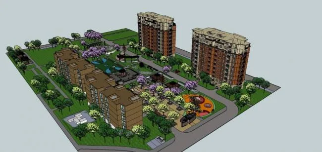 Sketchup Residential Model | High rise residential community, landscape, European style, residential building