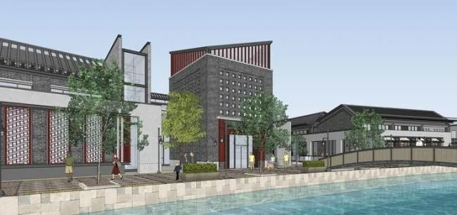 Sketchup Business Model | Multi story Commercial Street, Chinese Style, Landscape