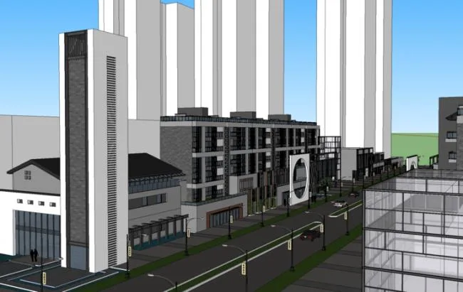 Sketchup Residential Model | High rise residential buildings, residential buildings, Huizhou style architecture, new Chinese style, commercial streets, waterfront landscapes