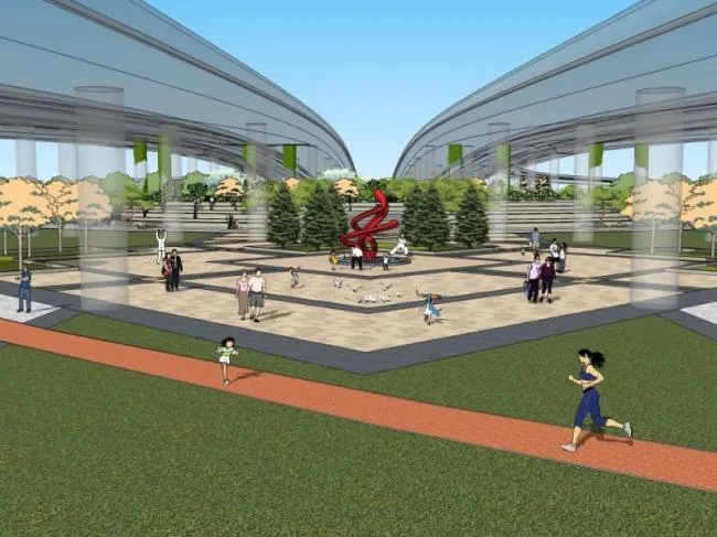 Sketchup Landscape Model | Park Landscape Under Overpass, Modern Style