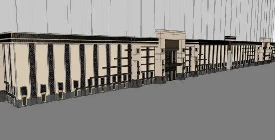Sketchup Business Model | Low rise commercial building complex, modern style