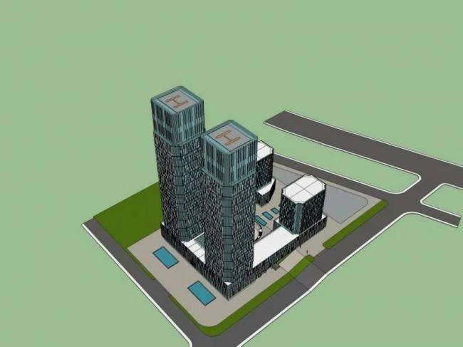 Sketchup Office Model | Super high-rise office building, ground floor commercial, modern style