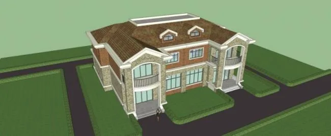 Western Neoclassical Twin Villa Model in SketchUp