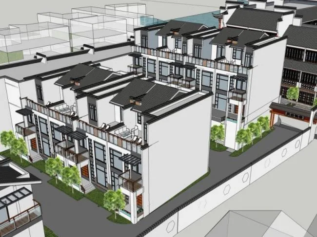 Sketchup Residential Model | Multi story Residence, Oriental Neoclassical, Modern Chinese Style