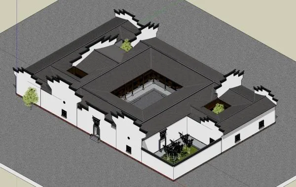 Sketchup Residential Model | Multi story Huizhou style Residence, Residential, Chinese Style
