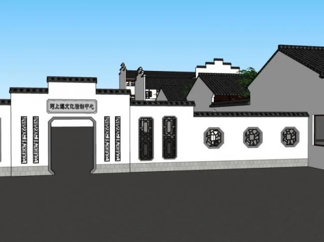 Sketchup Cultural Model | Courtyard, Chinese style, Multi story Cultural Activity Center
