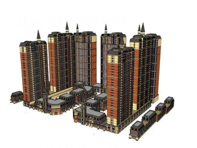 Sketchup Residential Model | High rise residential, ground floor commercial, classical style