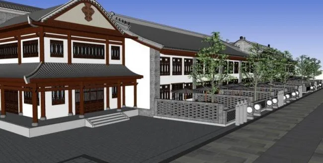 Sketchup Business Model | Low rise Commercial Street, Chinese Style