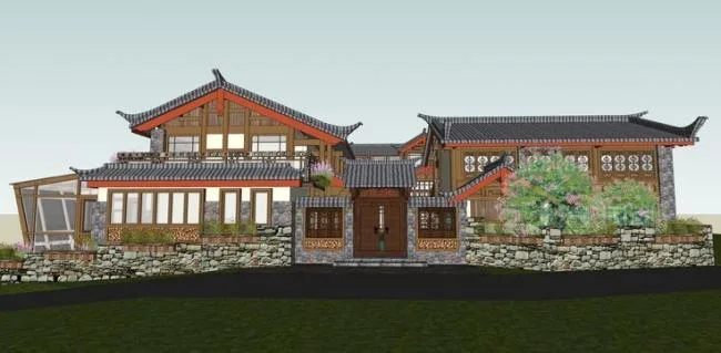Sketchup Residential Model | Ancient Town Grass Residence Architecture, Multi story Residential, Chinese Style