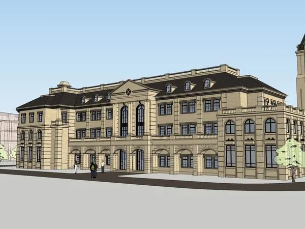 SketchUp Business Model: Multi-Story Guild Hall in German Classical Style for Commercial Use