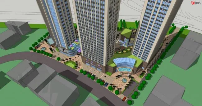Sketchup Hotel Model | High rise hotel, office, ground floor commercial, shopping mall, modern style