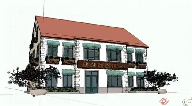 Sketchup Business Model | Multi story restaurant with sloping roof, farmhouse banquet restaurant, classical style