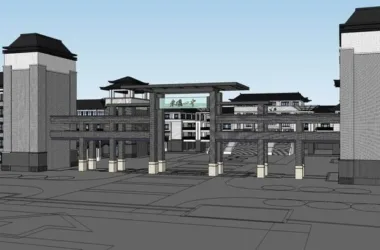 SketchUp School Model: Multi-Story Middle School Campus with Chinese Architectural Style-BIM WORLD