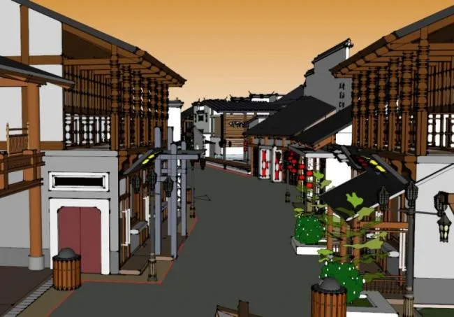 Sketchup Business Model | Multi story Huizhou style Commercial Street, Modern Chinese Style
