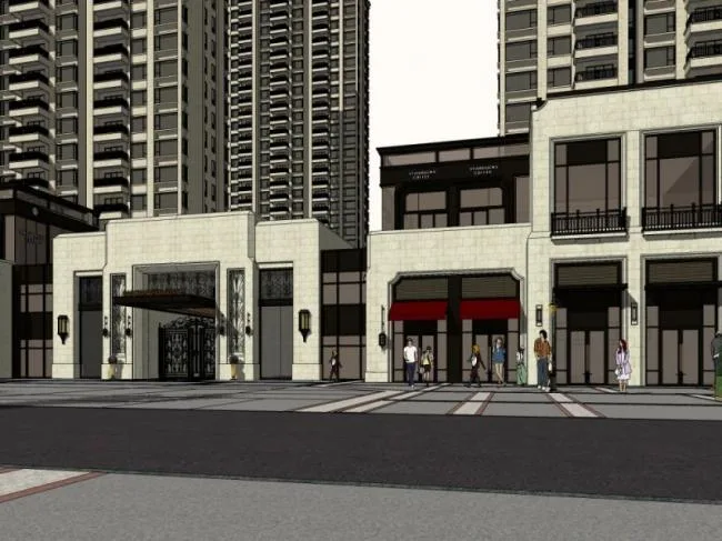 Classical-Style High-Rise Residential Building with Ground-Floor Commercial Space in SketchUp