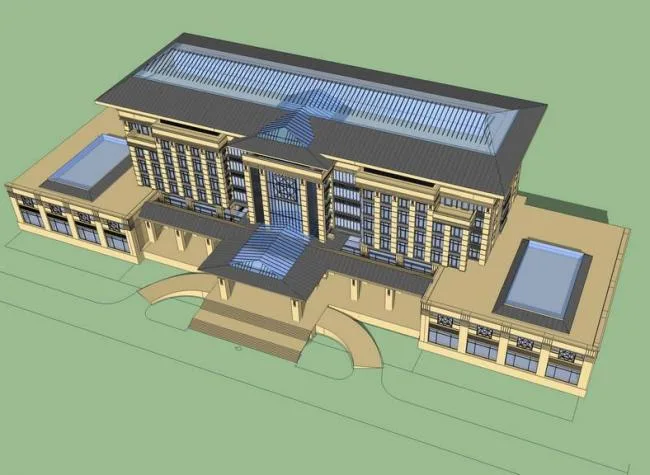 SketchUp Model of a Multi-Story Government Office Building in Modern Chinese Style