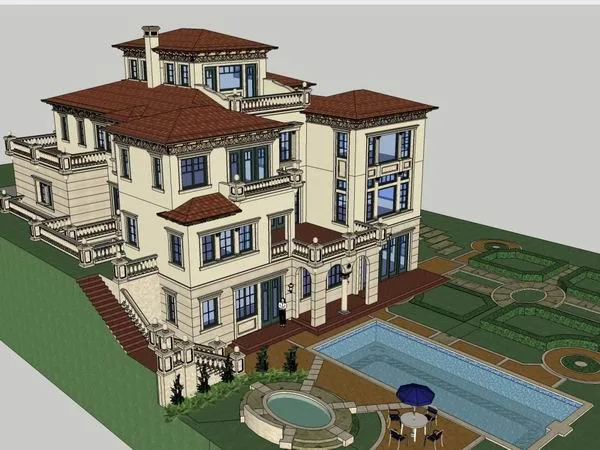 Classical Single-Family Villa Model in SketchUp