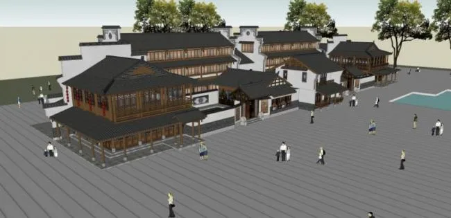 Sketchup Business Model | Multi story Commercial Street, Chinese Style
