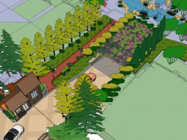 Sketchup Landscape Model | Community Landscape, Residential Landscape, Modern Style