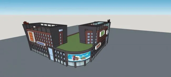 Sketchup Complex Model | Multi story Commercial Complex, Modern Style, Hotel Office, Shopping Mall, Commercial Skirt