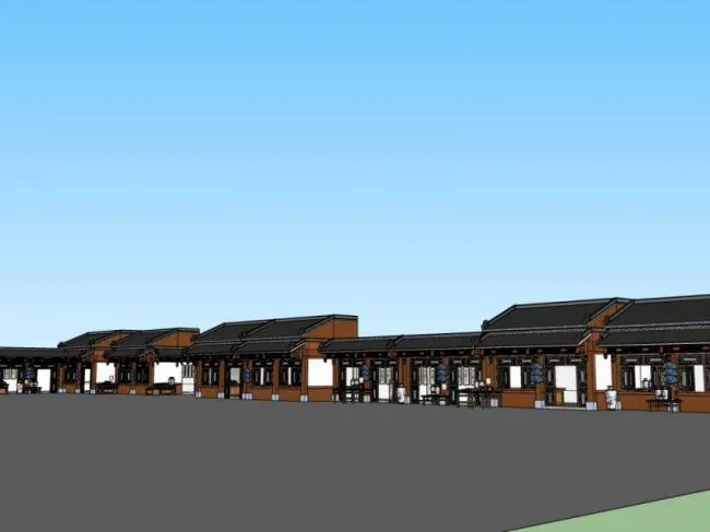 Sketchup Business Model | Low rise Commercial Street, Chinese Style