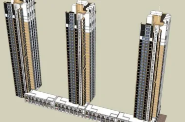 Modern 33-Story High-Rise Residential Building with Ground-Floor Commercial Space – SketchUp Model-BIM WORLD